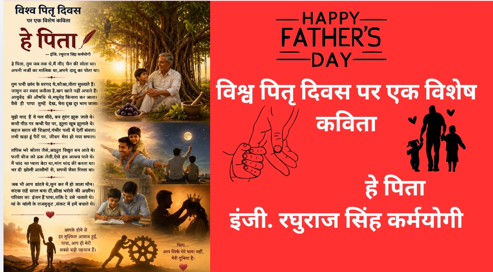 विश्व पितृ दिवस पर एक विशेष कविता हे पिता – इंजी. रघुराज सिंह कर्मयोगी
