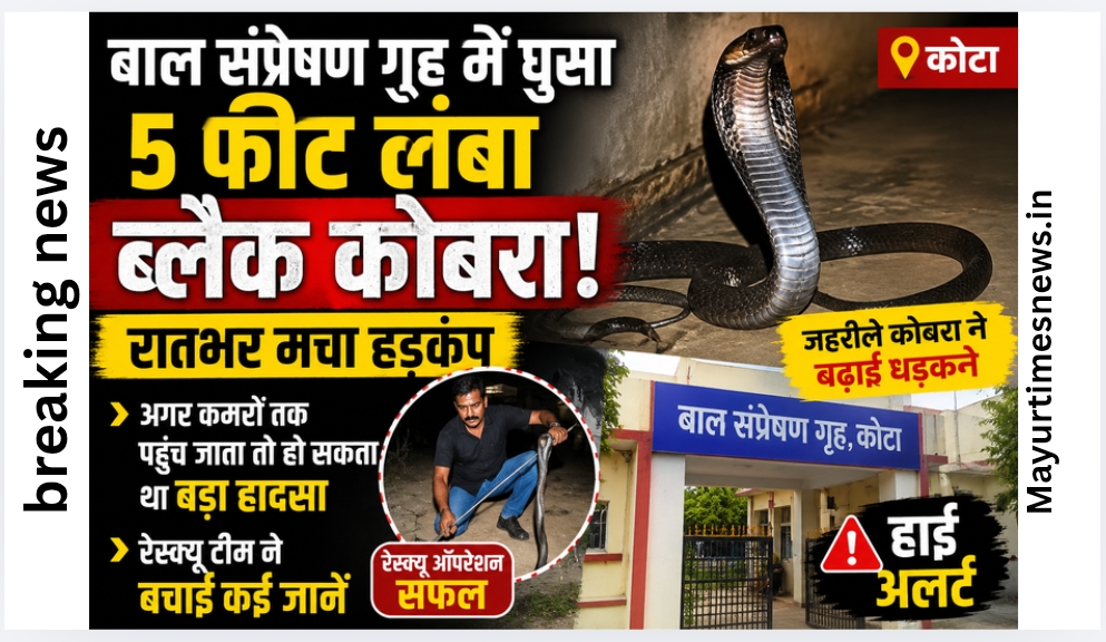 कोटा: बाल संप्रेषण गृह में घुसा 5 फीट लंबा ब्लैक कोबरा, समय रहते टला बड़ा हादसा