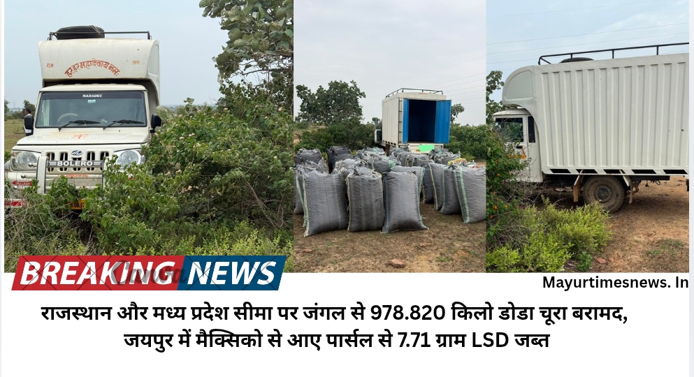 राजस्थान और मध्य प्रदेश सीमा पर जंगल से 978.820 किलो डोडा चूरा बरामद, जयपुर में मैक्सिको से आए पार्सल से 7.71 ग्राम LSD जब्त