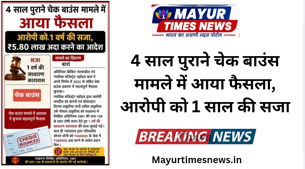 बारां में 4 साल पुराने चेक बाउंस मामले में आया फैसला, आरोपी को 1 साल की सजा
