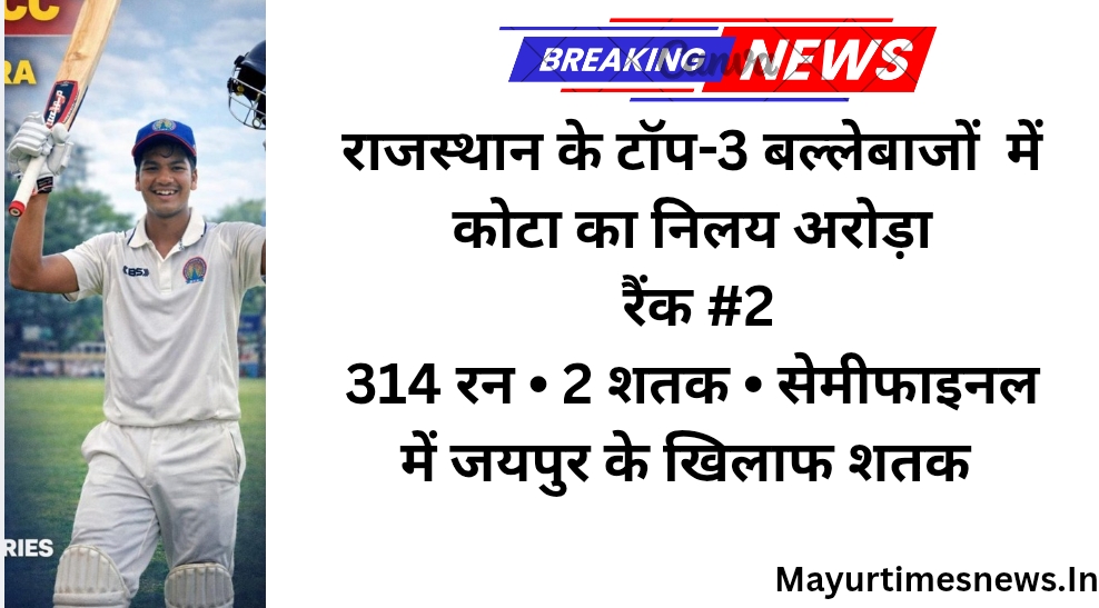 राजस्थान के टॉप-3 बल्लेबाजों में कोटा का निलय अरोड़ा