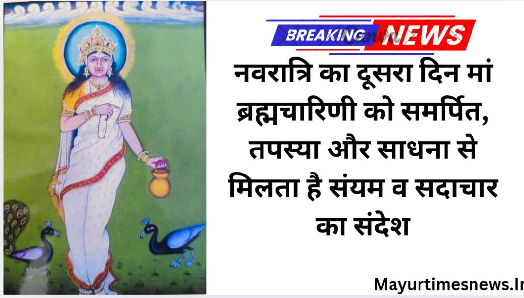 कोटा शैली और हाड़ौती कलम में देसी रंगों, असली सोने के वर्क और हिलकारी से सजी मां ब्रह्मचारिणी की हस्तनिर्मित बसली पेंटिंग बनी आकर्षण का केंद्र